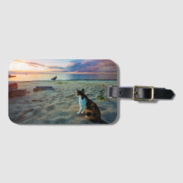Cat Sitting On A Beach Luggage Tag (Front Horizontal)