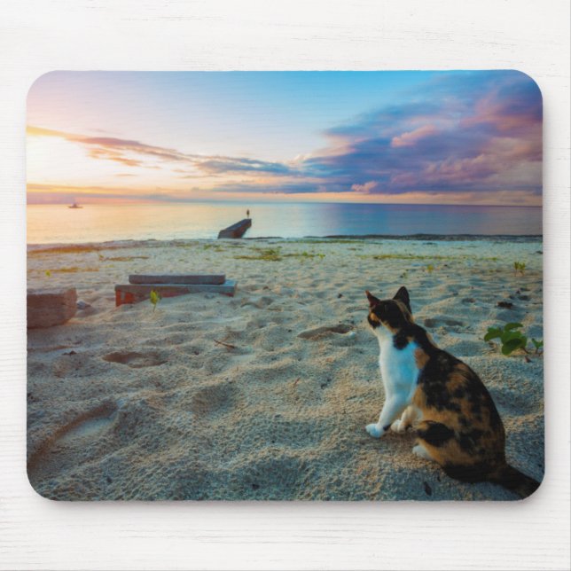 Cat Sitting On A Beach Mouse Mat (Front)
