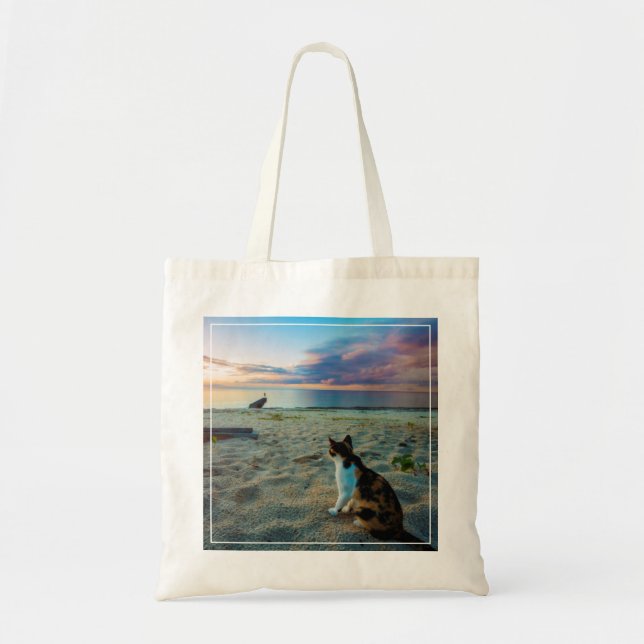 Cat Sitting On A Beach Tote Bag (Front)