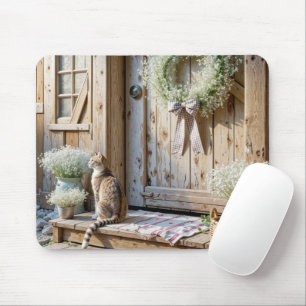 Cat Sitting On a Farmhouse Porch Step Mouse Mat