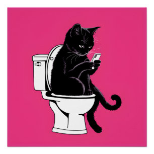 Cat Sitting on a Toilet Poster