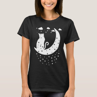 Cat Sitting On Moon With Stars T-Shirt