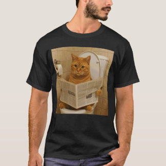 Cat Sitting on The Toilet Reading Newspaper Funny T-Shirt