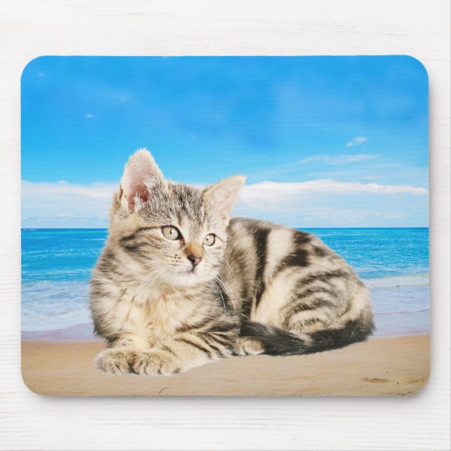 Cat Sitting on Tropical Island Beach Mouse Mat (Front)