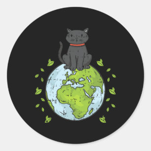 Cat Sitting Planet Earth Day Environmental Nature  Classic Round Sticker