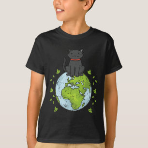 Cat Sitting Planet Earth Day Environmental Nature  T-Shirt