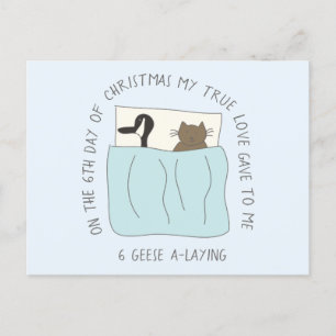 Cat Sixth Day 6 Geese-A-Laying Christmas Postcard