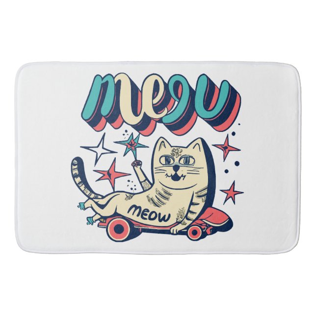 Cat Skating Meow Bath Mat (Front)