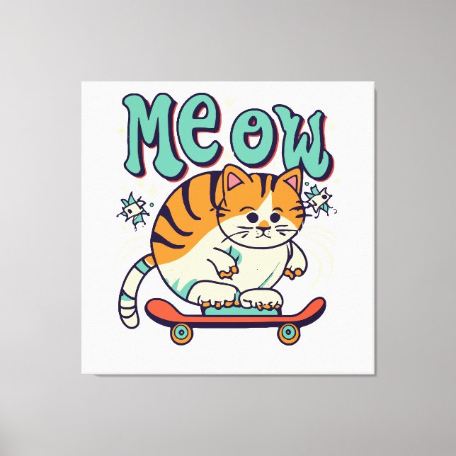 Cat Skating Meow Canvas Print (Front)