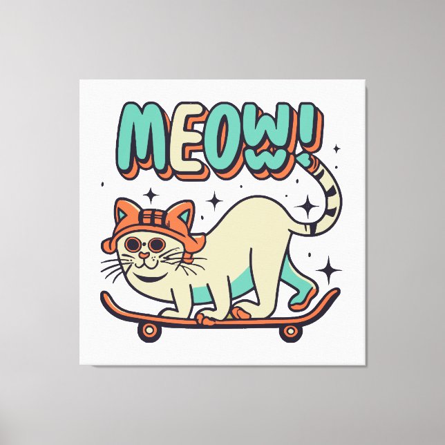 Cat Skating Meow Canvas Print (Front)