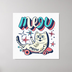 Cat Skating Meow Canvas Print