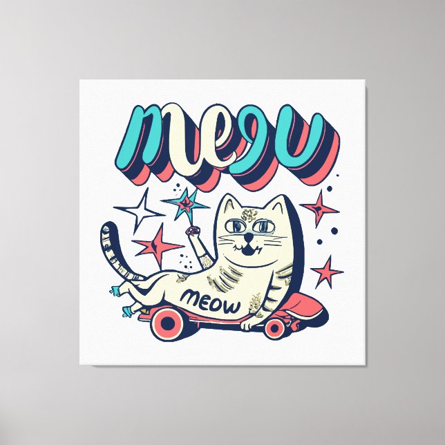 Cat Skating Meow Canvas Print (Front)