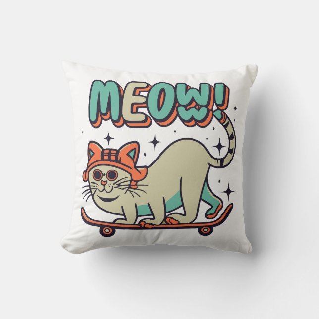 Cat Skating Meow Cushion (Front)
