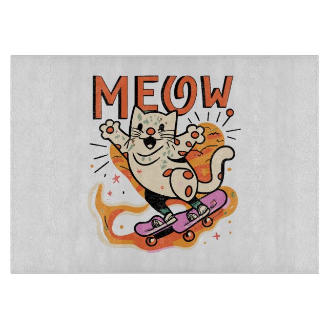 Cat Skating Meow Cutting Board (Front)