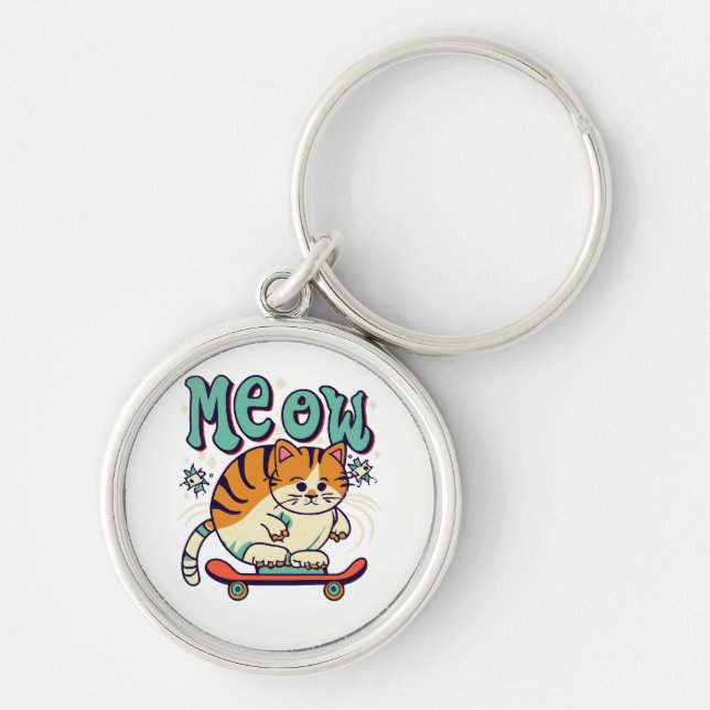Cat Skating Meow Key Ring (Front)
