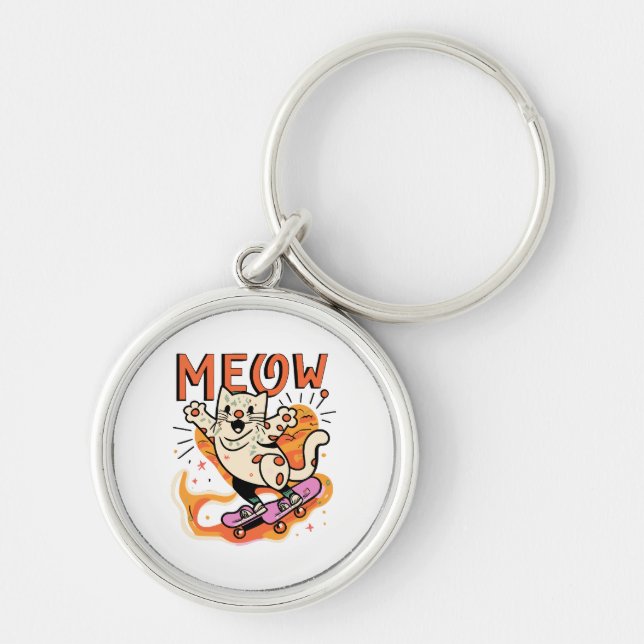 Cat Skating Meow Key Ring (Front)