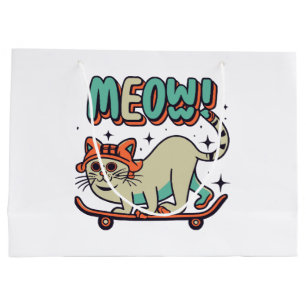 Cat Skating Meow Large Gift Bag