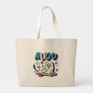 Cat Skating Meow Large Tote Bag