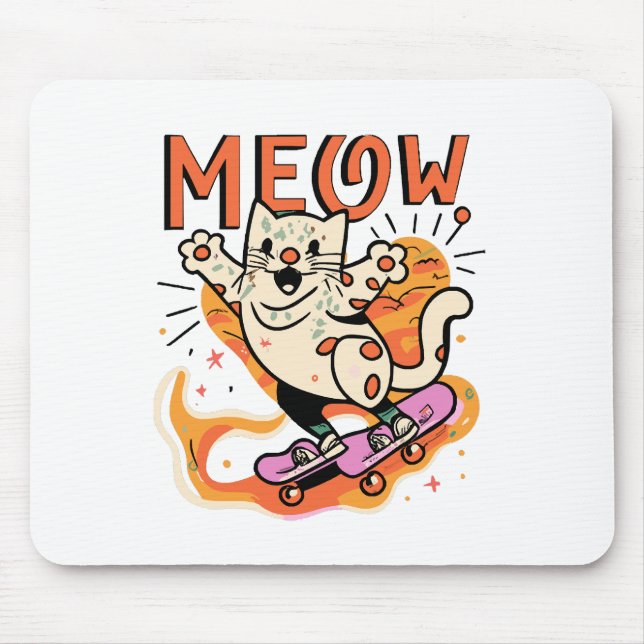 Cat Skating Meow Mouse Mat (Front)