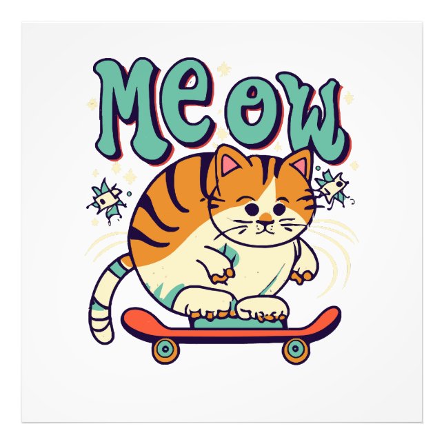 Cat Skating Meow Photo Print (Front)