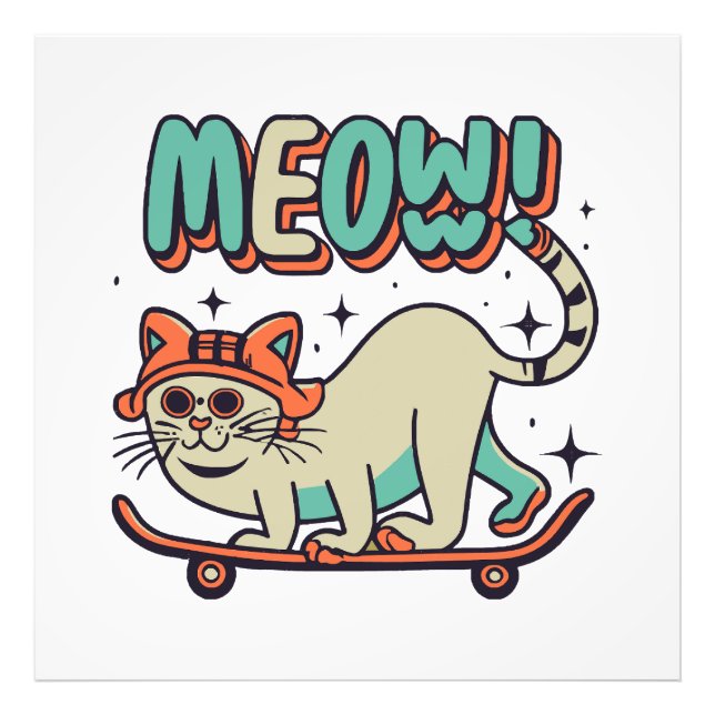 Cat Skating Meow Photo Print (Front)