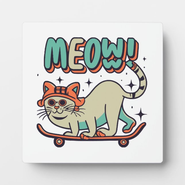 Cat Skating Meow Plaque (Front)
