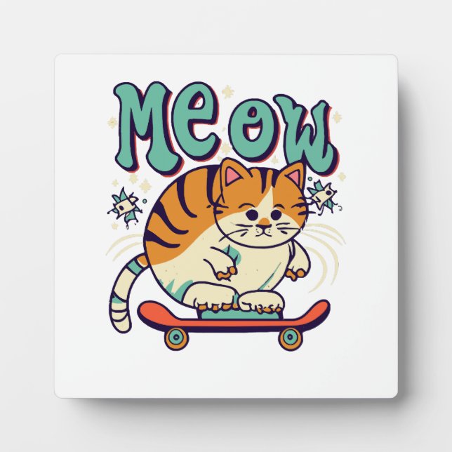 Cat Skating Meow Plaque (Front)