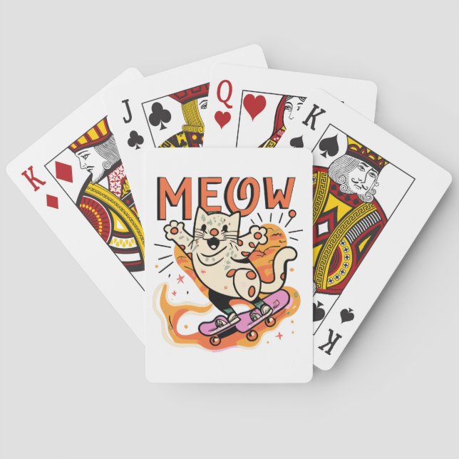 Cat Skating Meow Playing Cards (Back)