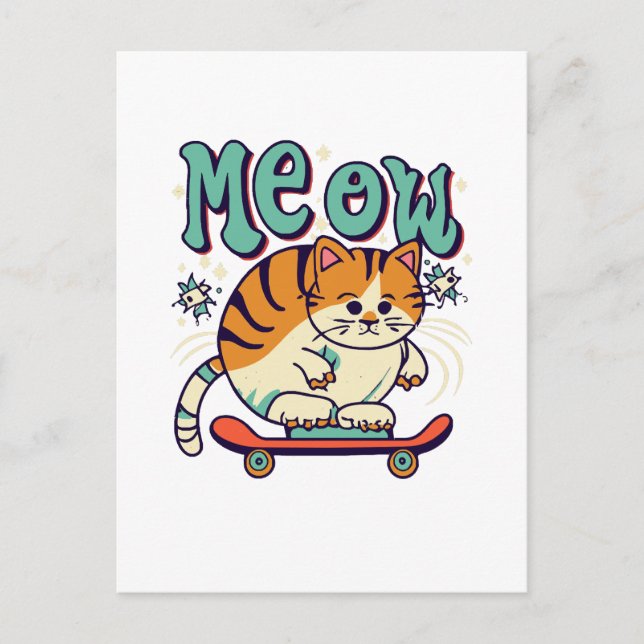 Cat Skating Meow Postcard (Front)