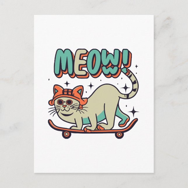Cat Skating Meow Postcard (Front)