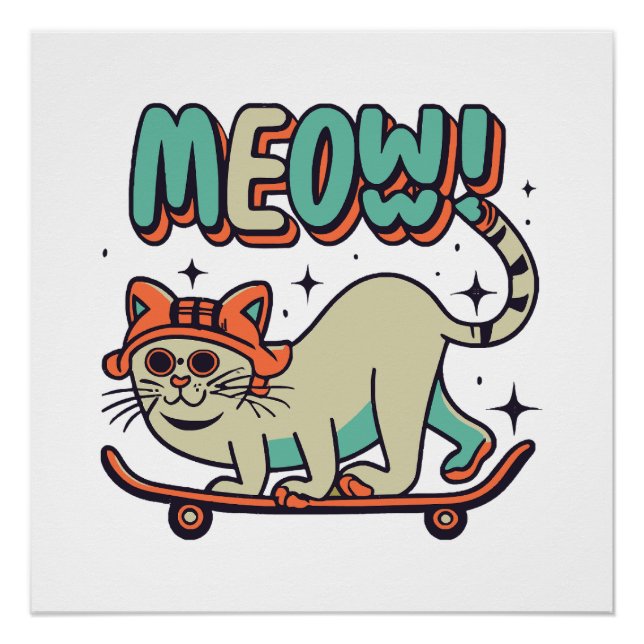 Cat Skating Meow Poster (Front)