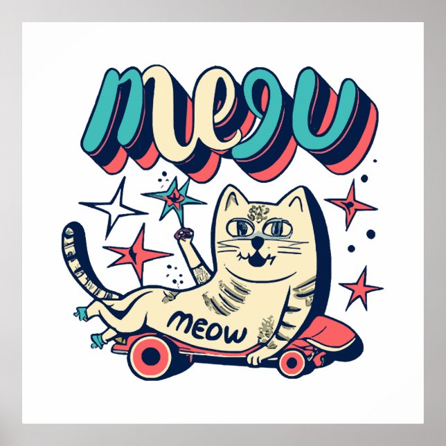 Cat Skating Meow Poster (Front)