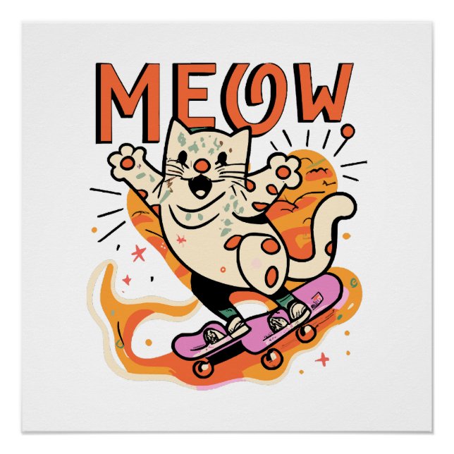 Cat Skating Meow Poster (Front)