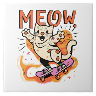 Cat Skating Meow Tile