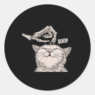 Cat Skeleton Hand Boop Halloween Pet Women Girls K Classic Round Sticker