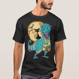 Cat skeleton riding mummy dinosaur rex halloween T-Shirt