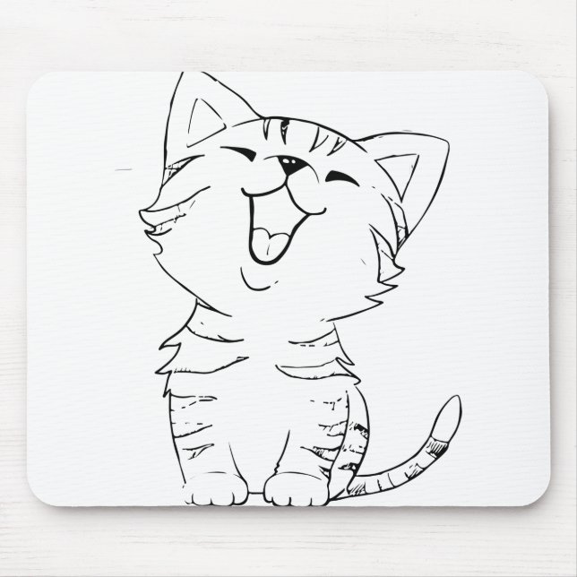 Cat Sketch Drawing Graphic Arts Kitten Silhouette. Mouse Mat (Front)