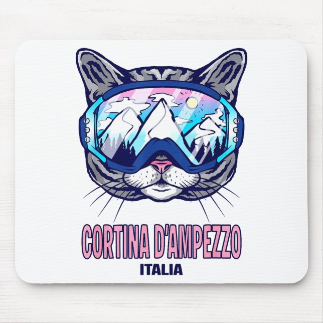 Cat ski goggles mountain panorama cortina mouse mat (Front)