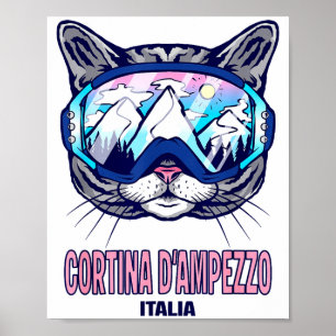 Cat ski goggles mountain panorama cortina poster