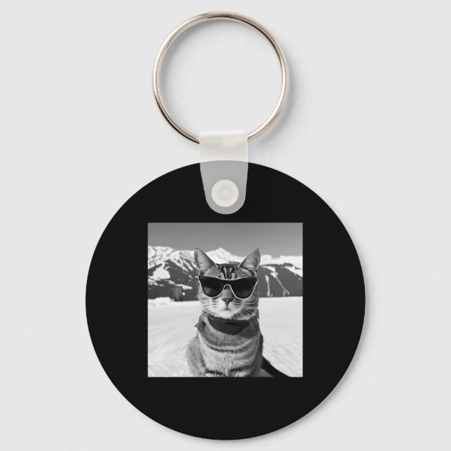 Cat Ski Slopes And Snowboarding  Key Ring (Front)