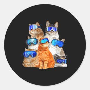 Cat skiing funny classic round sticker