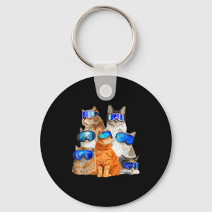 Cat skiing funny key ring
