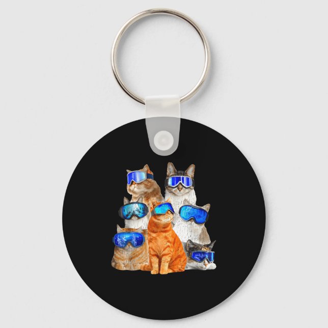 Cat skiing funny  key ring (Front)