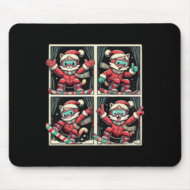 Cat Skiing Snowboard Winter Mountain Xmas Trip Pho Mouse Mat (Front)