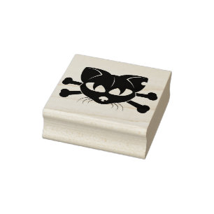 cat skull and bones art stamp