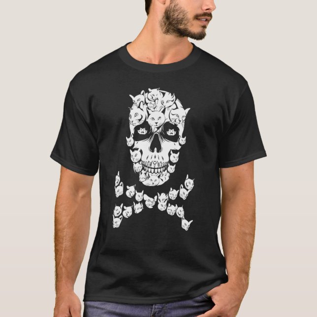 Cat Skull Crossbones Halloween Costume Cat Owner M T-Shirt (Front)