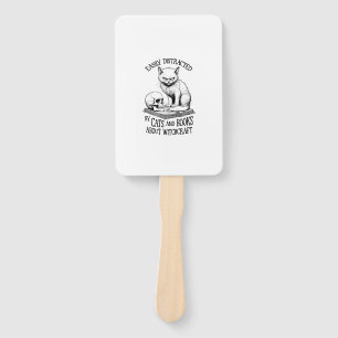 Cat Skull Halloween Easily Distracted Funny Book L Hand Fan