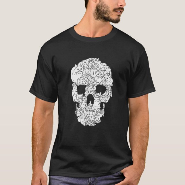 Cat Skull Halloween Funny Goth Punk Emo Graphic Gi T-Shirt (Front)