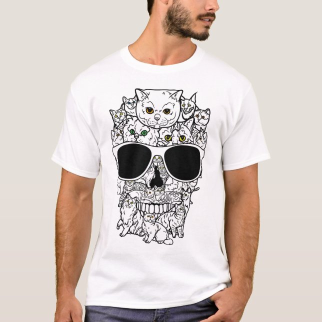 Cat Skull Kitty Skeleton Black Sunglass Men  T-Shi T-Shirt (Front)