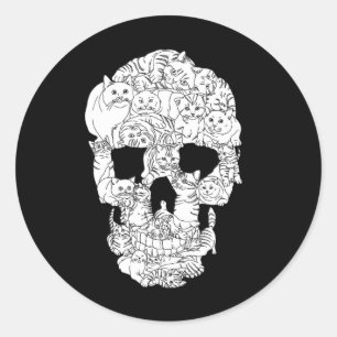 Cat Skull Kitty Skeleton Halloween Goth Punk Emo G Classic Round Sticker